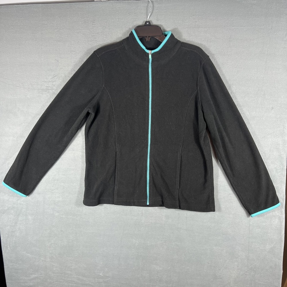 Women's Black Fleece Full Zip Jacket with Blue Trim Size L Lightweight Layer